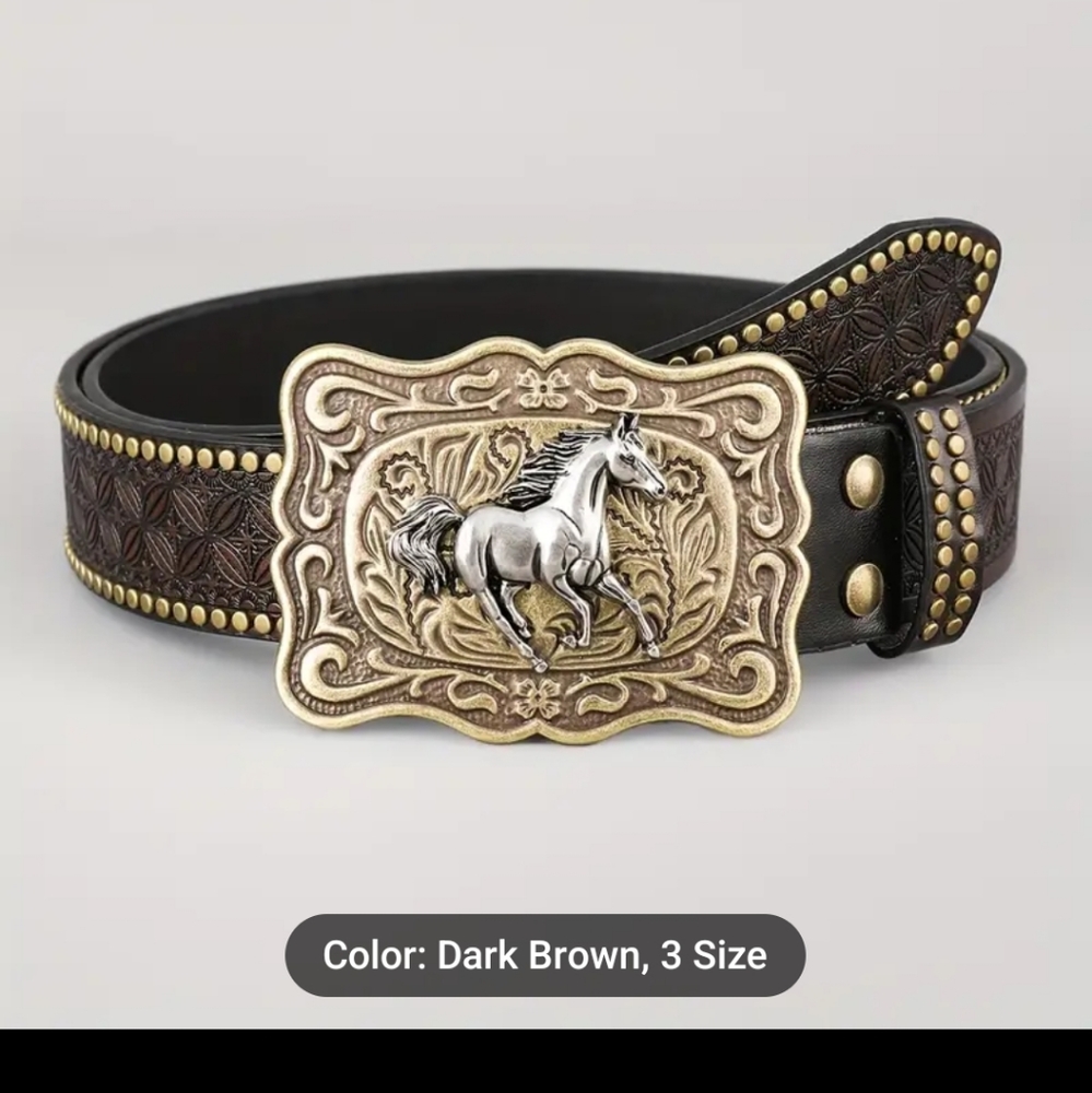 New 47" PU leather belt and horse belt buckle